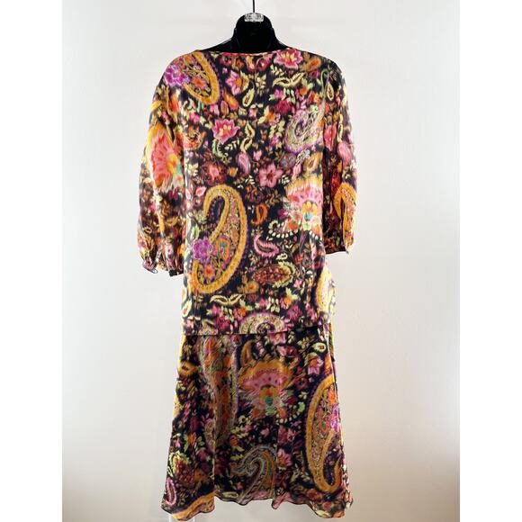 Ralph Lauren 100% Silk Paisley Matching Blouse and Midi Skirt Set Orange Small - Picture 13 of 13